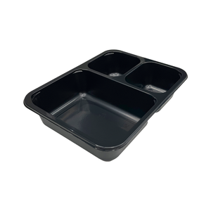 Hitray Hi08 27 oz. 3 Compartment Rectangular Black CPET Tray