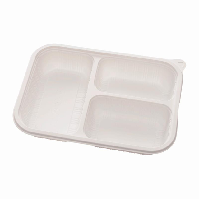 Hitray Biodegradable 850ML 3 Comp. Rectangular PLA Meat Tray