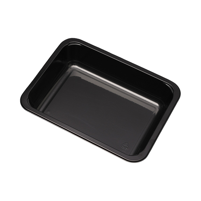 Hitray hi38 34 oz. Rectangular Black CPET Tray